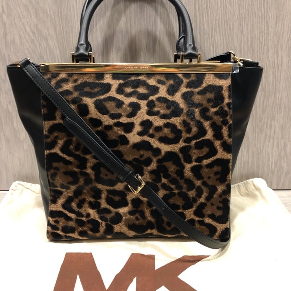 MKLana Leopard-Print Haircalf with Leather Trim